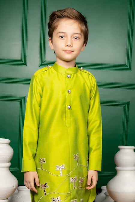 Buy_Hoity Moppet_Green Silk, Cotton Embroidery Bahaar Kurta With Pant _Online_at_Aza_Fashions