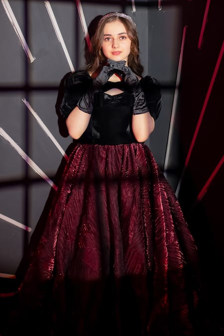 Hoity Moppet_Black Velvet Diva Textured Gown _Online_at_Aza_Fashions