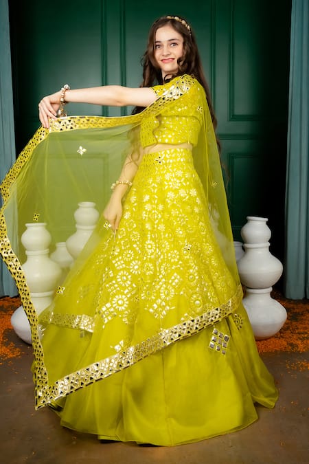 Shop Hoity Moppet Green Organza Gota Patti Itr Embroidered Lehenga Set Online at Aza Fashions Shop_Hoity Moppet_Green Organza Gota Patti Itr Embroidered Lehenga Set _Online_at_Aza_Fashions