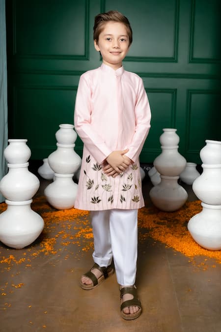 Hoity Moppet Silk Kamal Applique Embroidered Kurta With Pant 