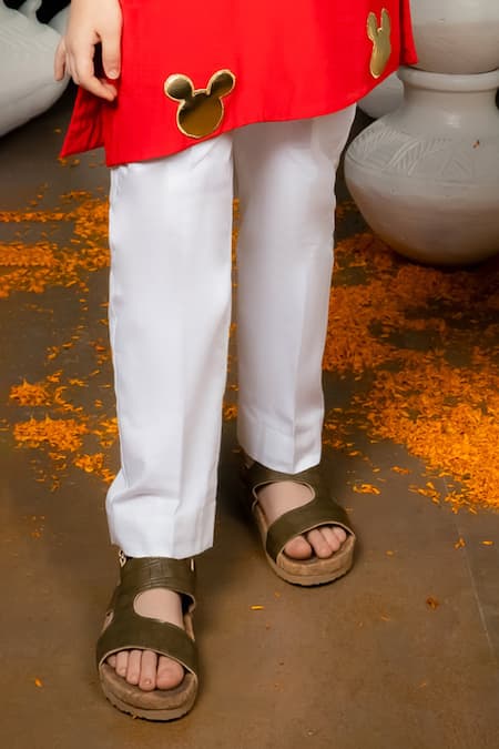 Shop Hoity Moppet Red Silk Embroidery Magical Mickey Applique Kurta With Pant Online at Aza Fashions Shop_Hoity Moppet_Red Silk Embroidery Magical Mickey Applique Kurta With Pant _Online_at_Aza_Fashions
