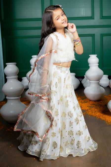 Hoity Moppet_White Georgette Zari Masoom Floral Pattern Lehenga Set _Online_at_Aza_Fashions