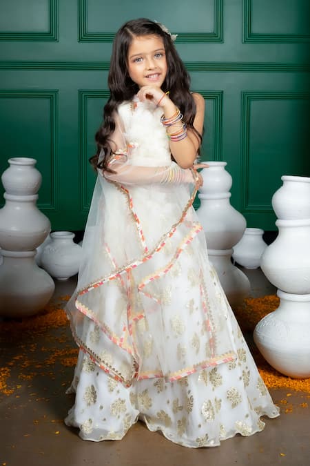 Shop_Hoity Moppet_White Georgette Zari Masoom Floral Pattern Lehenga Set _Online_at_Aza_Fashions