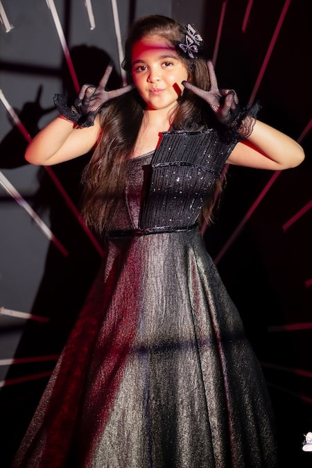 Buy_Hoity Moppet_Black Crepe Sequins Runway Hit Textured Metallic Gown _Online_at_Aza_Fashions