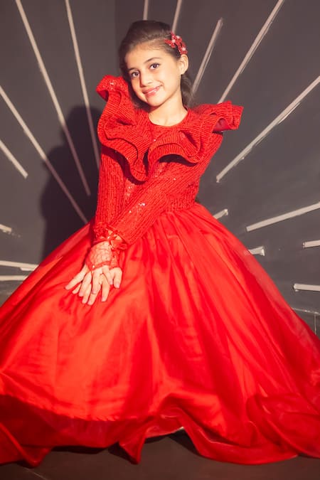 Shop Hoity Moppet Red Polyester Sequins So Chaud Embellished Gown at Aza Fashions Shop_Hoity Moppet_Red Polyester Sequins So Chaud Embellished Gown _at_Aza_Fashions