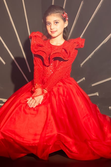 Hoity Moppet Red Polyester Sequins So Chaud Embellished Gown Online at Aza Fashions Hoity Moppet_Red Polyester Sequins So Chaud Embellished Gown _Online_at_Aza_Fashions