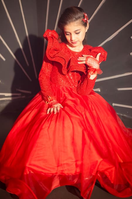 Shop Hoity Moppet Red Polyester Sequins So Chaud Embellished Gown Online at Aza Fashions Shop_Hoity Moppet_Red Polyester Sequins So Chaud Embellished Gown _Online_at_Aza_Fashions