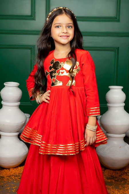Hoity Moppet Red Gota Patti, Applique Totally Minnie Peplum Blouse With Lehenga Online at Aza Fashions Hoity Moppet_Red Gota Patti, Applique Totally Minnie Peplum Blouse With Lehenga _Online_at_Aza_Fashions