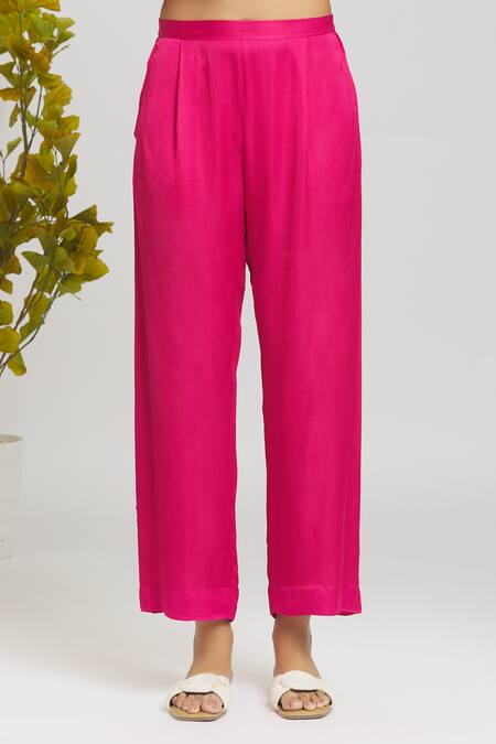 Buy_Naintara Bajaj_Pink Cotton Gota Patti, Embroidery Shawl Neck Ombre Side Tie Shirt With Pant _Online_at_Aza_Fashions