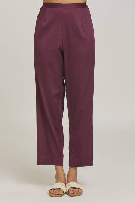 Samyukta Singhania Purple Chanderi, Cotton Applique Round Neck Side Tie Tunic With Pant Online at Aza Fashions Samyukta Singhania_Purple Chanderi, Cotton Applique Round Neck Side Tie Tunic With Pant _Online_at_Aza_Fashions