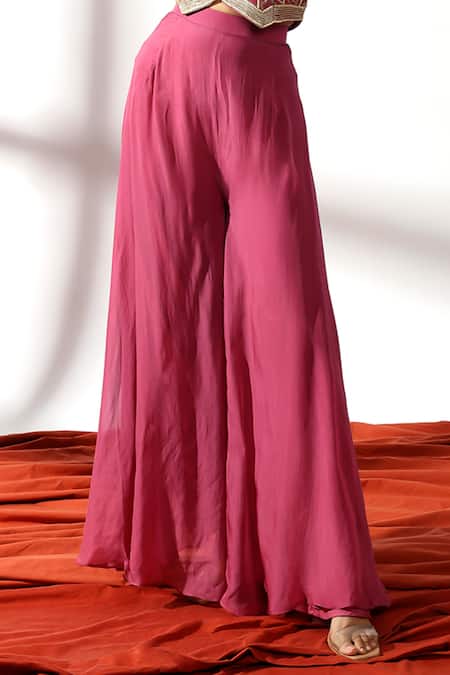 Buy_Leela By A_Purple Chanderi, Organza Floral Art Dori Embroidered Waistcoat With Palazzo _Online_at_Aza_Fashions