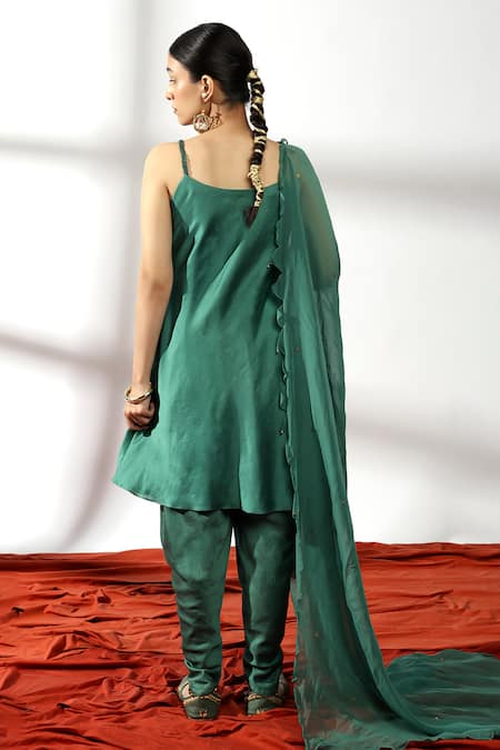 Shop Leela By A Green Organza, Chanderi, Braided Lace Yoke Embellished Kurta Dhoti Pant Set at Aza Fashions Shop_Leela By A_Green Organza, Chanderi, Braided Lace Yoke Embellished Kurta Dhoti Pant Set _at_Aza_Fashions