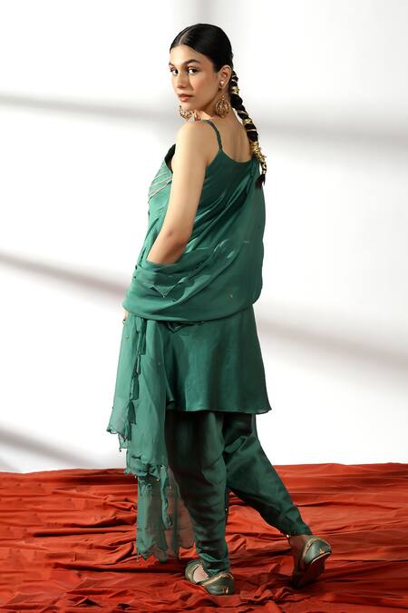 Shop Leela By A Green Organza, Chanderi, Braided Lace Yoke Embellished Kurta Dhoti Pant Set Online at Aza Fashions Shop_Leela By A_Green Organza, Chanderi, Braided Lace Yoke Embellished Kurta Dhoti Pant Set _Online_at_Aza_Fashions