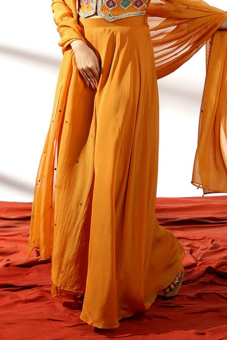 Leela By A Orange Chanderi, Organza Embroidery, Mughal Flora Dori Waistcoat Palazzo Set Online at Aza Fashions Leela By A_Orange Chanderi, Organza Embroidery, Mughal Flora Dori Waistcoat Palazzo Set _Online_at_Aza_Fashions