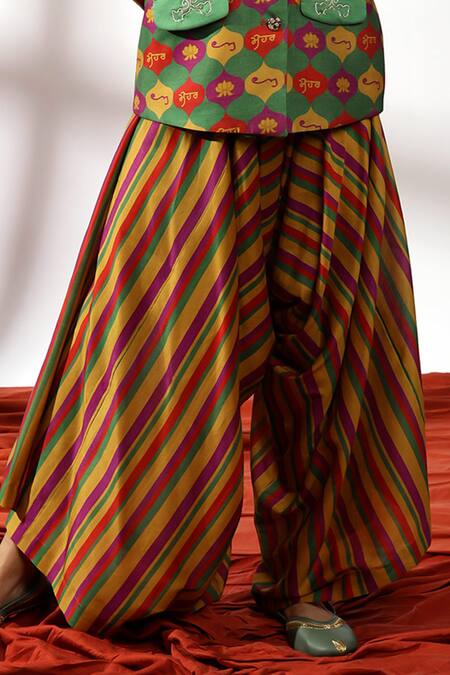 Leela By A Green Chanderi, Linen Sequins, Zari, Temple Arch Print Blazer With Palazzo Online at Aza Fashions Leela By A_Green Chanderi, Linen Sequins, Zari, Temple Arch Print Blazer With Palazzo _Online_at_Aza_Fashions