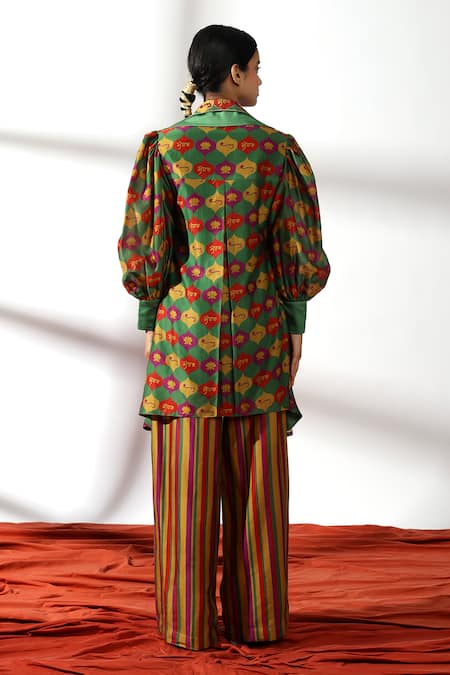 Leela By A Green Chanderi Embroidery Collared Temple Arch Print Shirt Kurta With Pant Online at Aza Fashions Leela By A_Green Chanderi Embroidery Collared Temple Arch Print Shirt Kurta With Pant _Online_at_Aza_Fashions