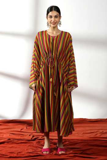 Leela By A Striped Print Kaftan With Inner 