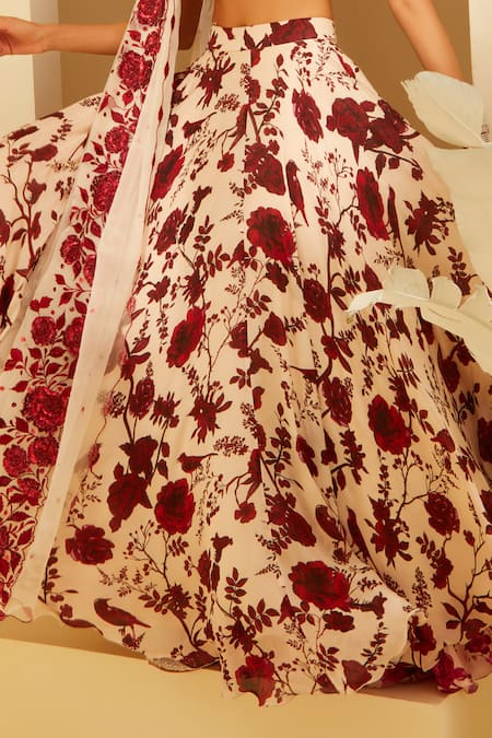 Sachkiran Bimbra Cream Chiffon, Organza Sequins, Cut Work, Rossa Printed Lehenga Blouse Set Online at Aza Fashions Sachkiran Bimbra_Cream Chiffon, Organza Sequins, Cut Work, Rossa Printed Lehenga Blouse Set _Online_at_Aza_Fashions