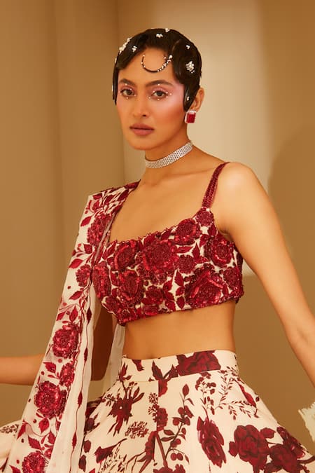 Buy Sachkiran Bimbra Cream Chiffon, Organza Sequins, Cut Work, Rossa Printed Lehenga Blouse Set Online at Aza Fashions Buy_Sachkiran Bimbra_Cream Chiffon, Organza Sequins, Cut Work, Rossa Printed Lehenga Blouse Set _Online_at_Aza_Fashions