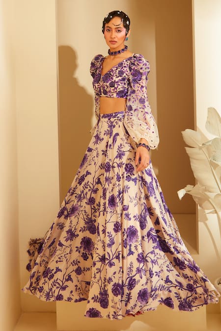 Sachkiran Bimbra Imperial Rose Print Skirt & Blouse Set 