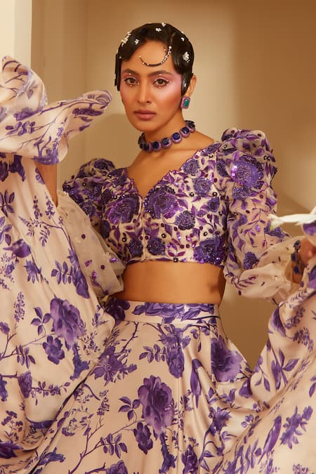 Sachkiran Bimbra Imperial Rose Print Skirt & Blouse Set 