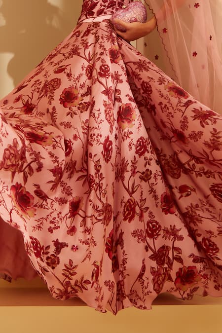 Sachkiran Bimbra_Pink Organza, Net, Satin Sequins, Sophia Printed Lehenga Corset Blouse Set _Online_at_Aza_Fashions