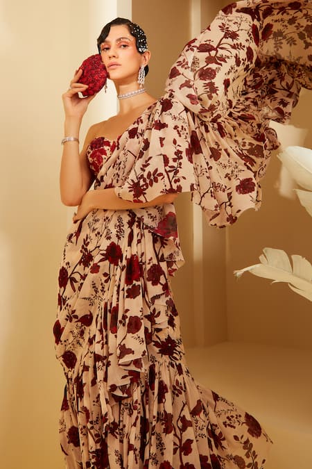 Sachkiran Bimbra Elvie Printed Ruffle Saree & Blouse Set 