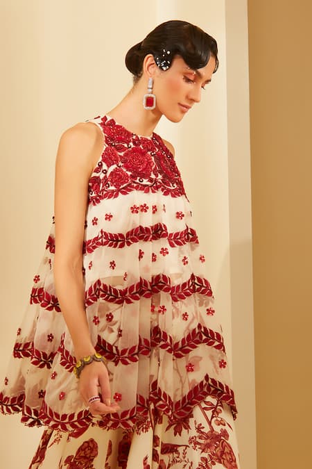 Sachkiran Bimbra Valentine Rose Print Skirt & Top Set 