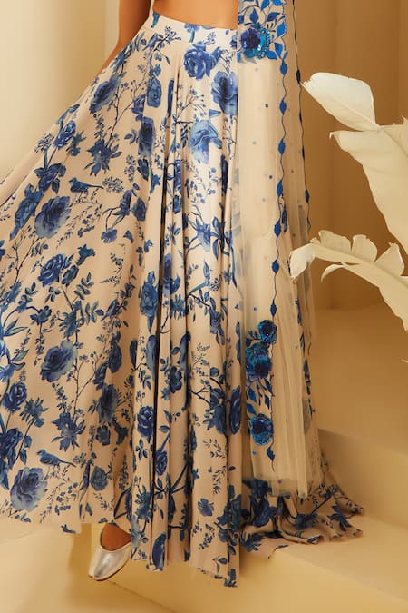 Sachkiran Bimbra_Cream Satin, Organza Sequins, Cut Work, Sapphire Printed Lehenga Blouse Set _Online_at_Aza_Fashions