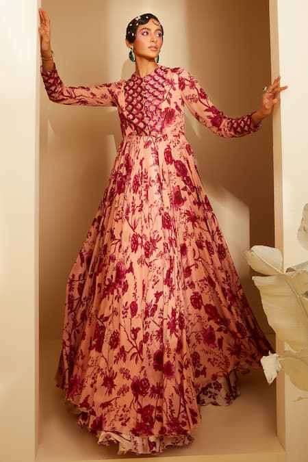 Sachkiran Bimbra Ruby Rose Print Flared Anarkali 