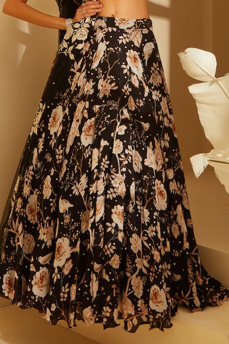 Sachkiran Bimbra_Black Chiffon, Organza, Net Sequins, Cut Work, Celine Printed Lehenga Blouse Set _Online_at_Aza_Fashions