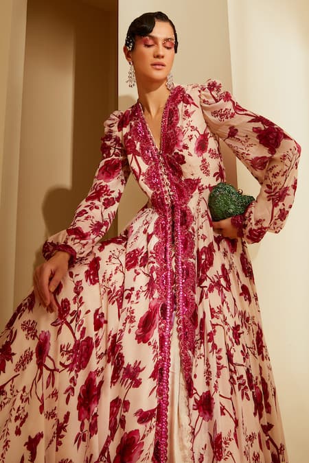 Sachkiran Bimbra Eden Rose Print Flared Anarkali 