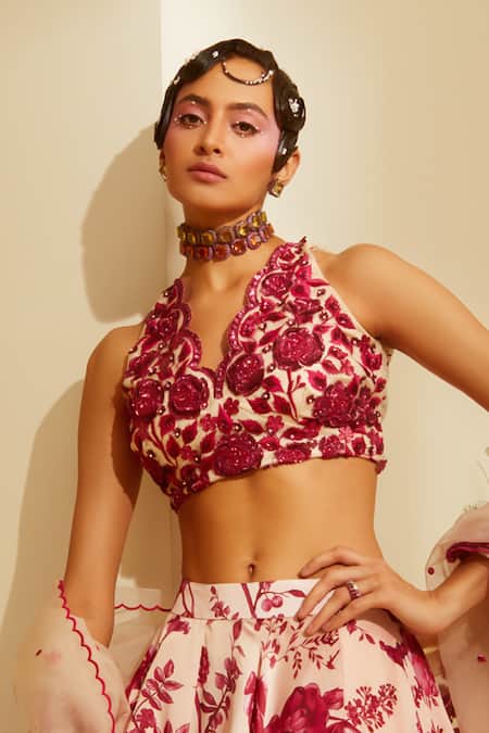 Buy Sachkiran Bimbra Cream Organza, Satin Sequins, Cut Work, Cezzane Printed Lehenga Blouse Set Online at Aza Fashions Buy_Sachkiran Bimbra_Cream Organza, Satin Sequins, Cut Work, Cezzane Printed Lehenga Blouse Set _Online_at_Aza_Fashions