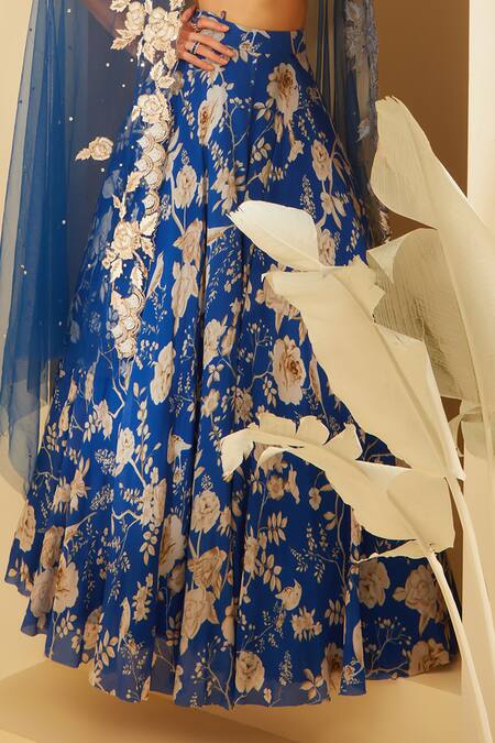 Sachkiran Bimbra_Blue Chiffon, Organza, Net Sequins, Embroidery Ziu Printed Lehenga Blouse Set _Online_at_Aza_Fashions