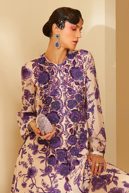 Sachkiran Bimbra Amethyst Rose Print Kurta & Sharara Set 