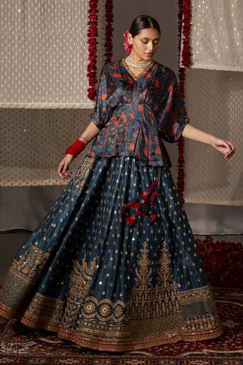 Green Gajji Silk  Embroidered Kurta Set With Dupatta main image 1