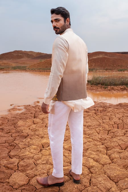 Runit Gupta Brown Ombre Hand Embroidered Bundi 