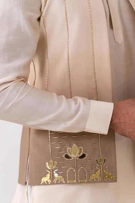 Shop_Runit Gupta_Brown Chanderi Silk Embroidery Ombre Hand Bundi _Online_at_Aza_Fashions