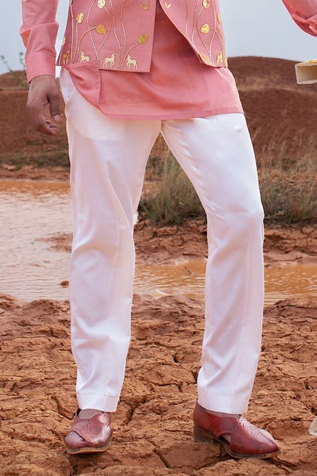 Buy_Runit Gupta_Pink Bundi Chanderi Silk Hand Embroidered Monstera And Kurta Set _Online_at_Aza_Fashions