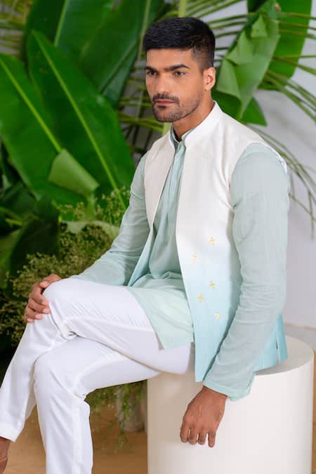 Runit Gupta Aeroplane Motif Chanderi Bundi & Kurta Set 