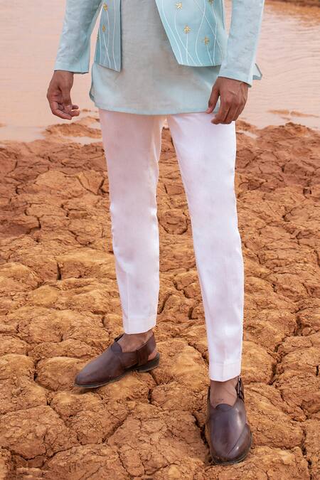 Runit Gupta_Blue Bundi Chanderi Silk Hand Embroidered Aeroplane Motifs And Kurta Set _Online_at_Aza_Fashions