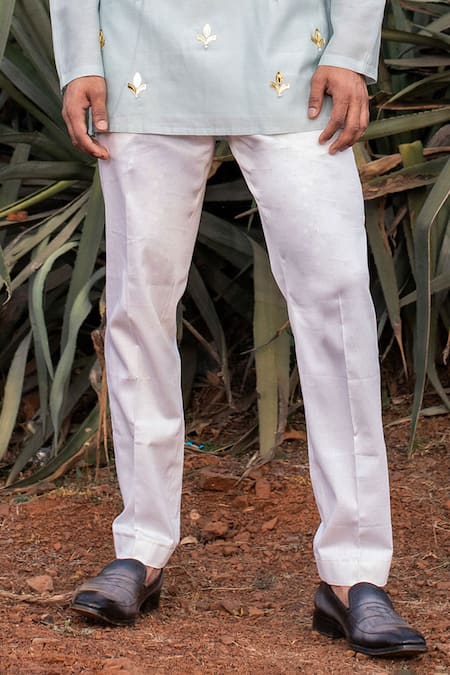 Runit Gupta Blue Chanderi Silk, Velour Pearls, Embroidery Paradise Short Kurta Set Online at Aza Fashions Runit Gupta_Blue Chanderi Silk, Velour Pearls, Embroidery Paradise Short Kurta Set _Online_at_Aza_Fashions