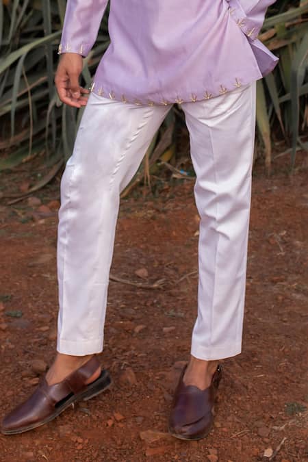 Runit Gupta_Purple Kurta Chanderi Silk Hand Embroidered Cutpipes Set _Online_at_Aza_Fashions