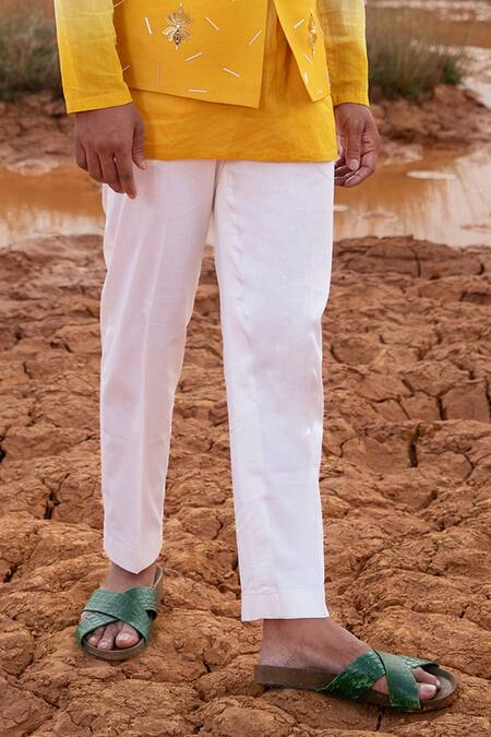 Buy_Runit Gupta_Yellow Bundi Chanderi Silk Hand Dyed Filigree Ombre Embroidered Kurta Set _Online_at_Aza_Fashions