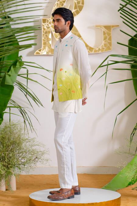 Runit Gupta Ombre Beaded Chanderi Bundi Kurta Set 