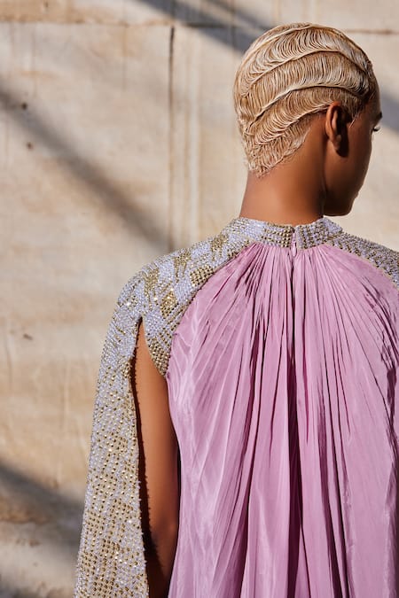 Buy_Akhl_Pink Chiffon (100% Viscose) Embroidered Sequin Gradient Raglan Sleeve Kaftan _Online_at_Aza_Fashions