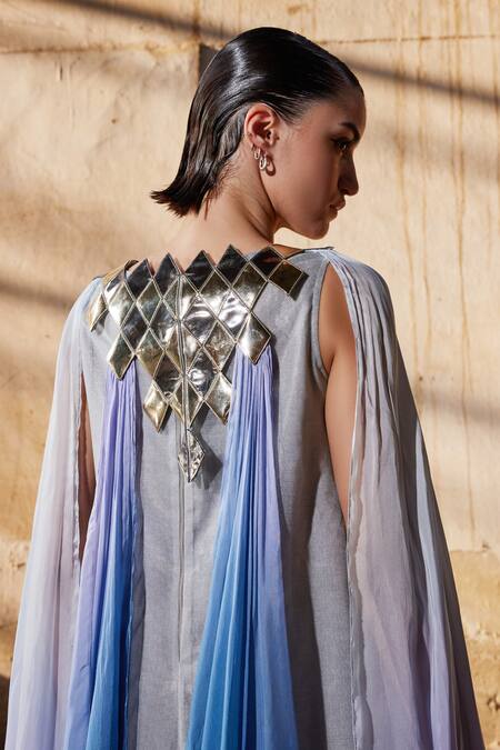 Buy_Akhl_Blue Chiffon (100% ) + Satin (66% Gradient Dyed Panelled Kaftan _Online_at_Aza_Fashions