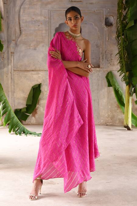 Deep Thee Embroidered One Shoulder Draped Dress 