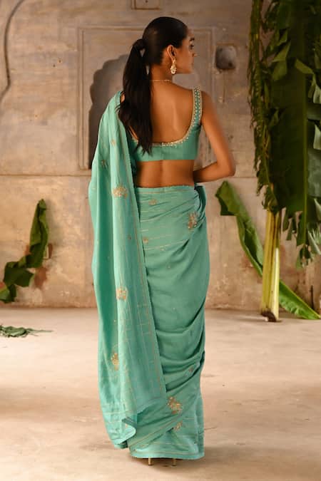 Deep Thee Blossom Zardozi Embroidered Saree With Blouse 