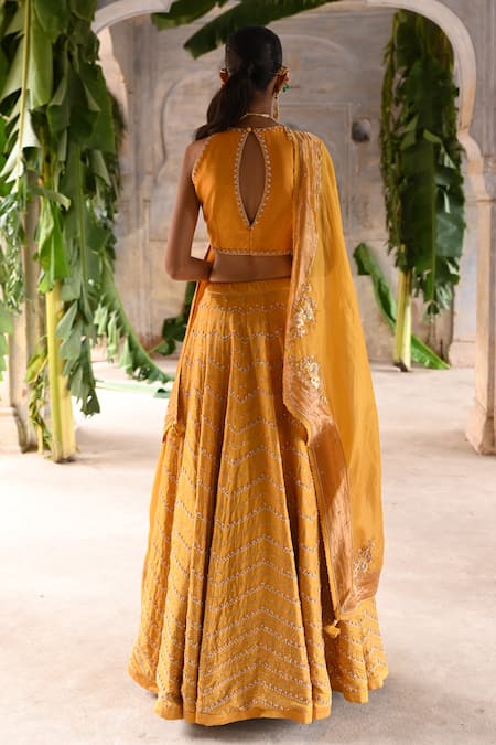 Deep Thee Zardozi Chevron Flora Embroidered Lehenga Blouse Set 